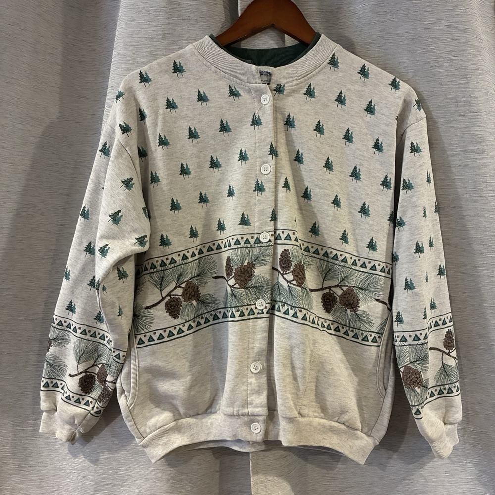 Artisans Sunschein Designs Cardigan Sweatshirt Womens Medium Gray VTG *STAINS*